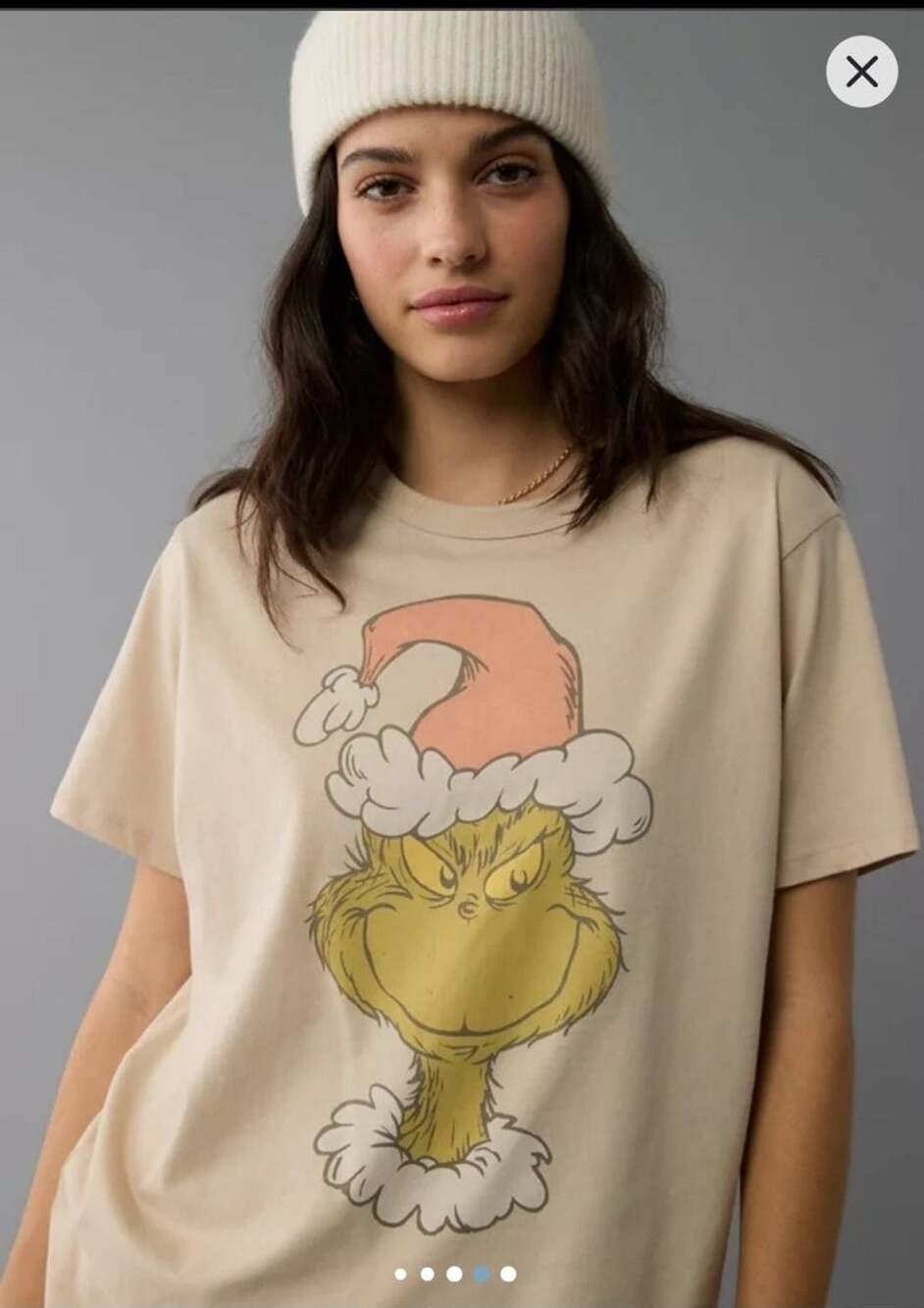American Eagle Grinch Relaxed Graphic T-Shirt Cream Christmas Medium
